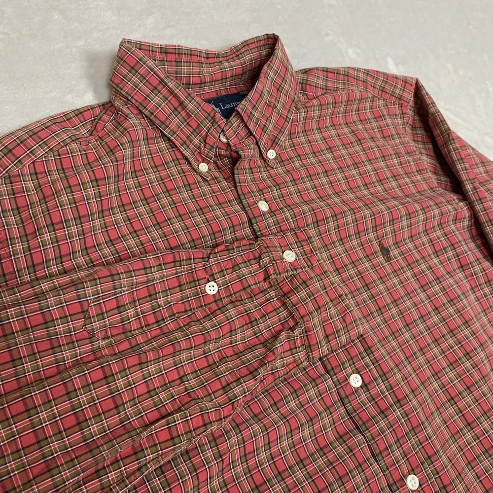 Polo Ralph Lauren Shirt Mens Large Plaid Button Down Cotton Casual Classic Fit